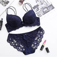 Синій комплект нижньої білизни push-up 75B, труси розмір 42-44 (75%поліестер, 25% еластан)