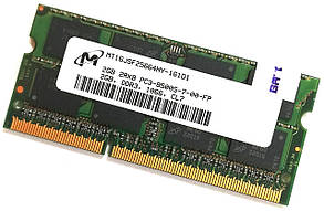 Оперативна пам'ять для ноутбука Micron SODIMM DDR3 2Gb 1066MHz 8500s 2R8 CL7 (MT16JSF25664HY-1G1D1) Б/В