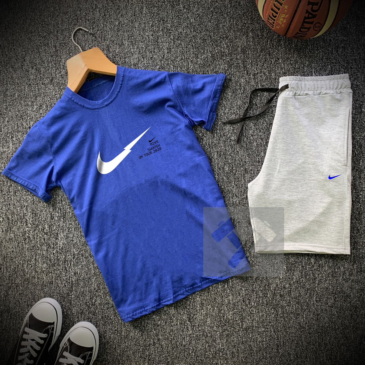 Літній чоловічий спортивний костюм Найк сіро-синього кольору (Шорти й футболка Найк) розміри: 44-54