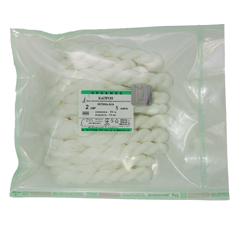 Капрон (нейлон, поліамід) кручений синій, білий USP(EP): 2 (5м) в косичках за 50м х10шт, OPUSMED®, фото 1