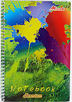 Блокнот А5, бічна пружина, 100 листів офсет, клітка, крейдована обкладинка м'яка "Серія Плями" KNZ, фото 2