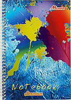 Блокнот А5, бічна пружина, 100 листів офсет, клітка, крейдована обкладинка м'яка "Серія Плями" KNZ, фото 4