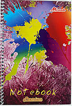 Блокнот А5, бічна пружина, 100 листів офсет, клітка, крейдована обкладинка м'яка "Серія Плями" KNZ, фото 5