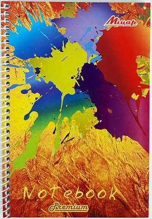 Блокнот А5, бічна пружина, 100 листів офсет, клітка, крейдована обкладинка м'яка "Серія Плями" KNZ, фото 1