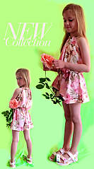 Дитячий літній комбінезон Квіти для дівчинки на ріст 122-140 см