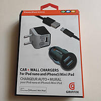 Зарядное устройство Griffin Home Car Charger Set Lightning 2 Usb 1 A Black Iphone