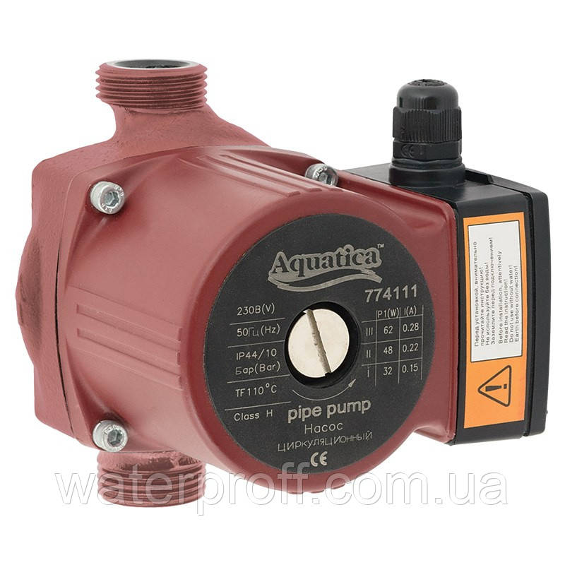 Насос циркуляційний 100 Вт Hmax 6м Qmax 75 л/хв Ø11⁄2" 180 мм + гайки Ø1" AQUATICA (774132)