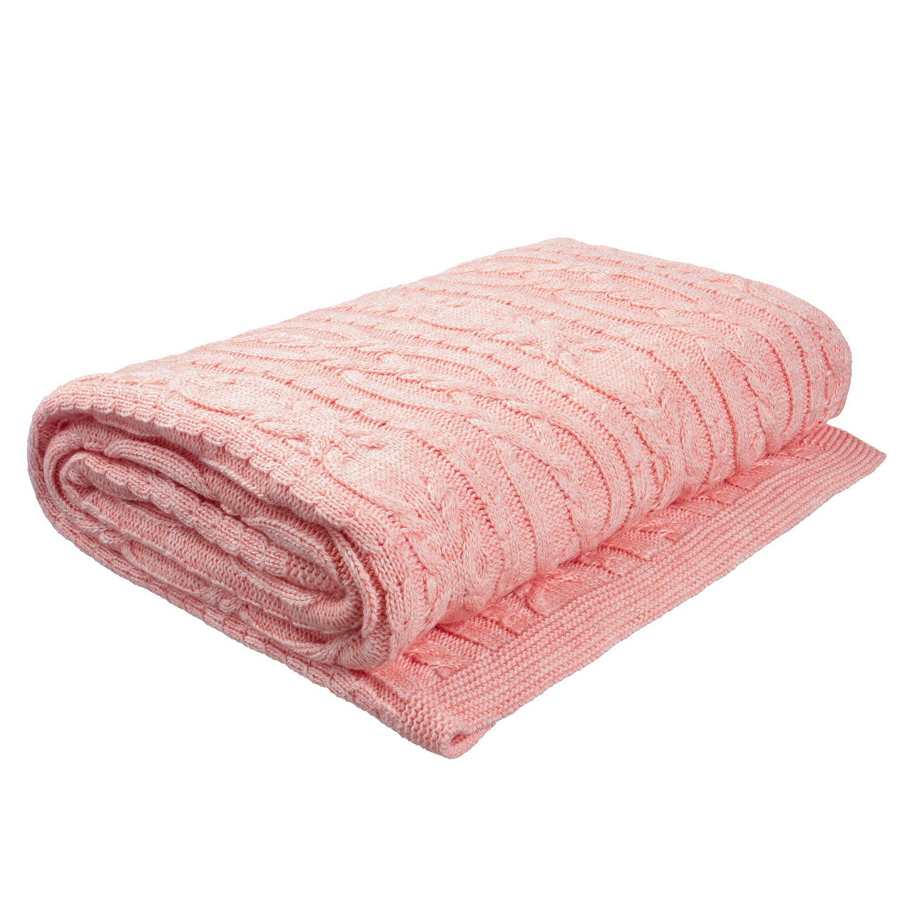 Плед в'язаний Ohaina коси 220x200 Peach Pink
