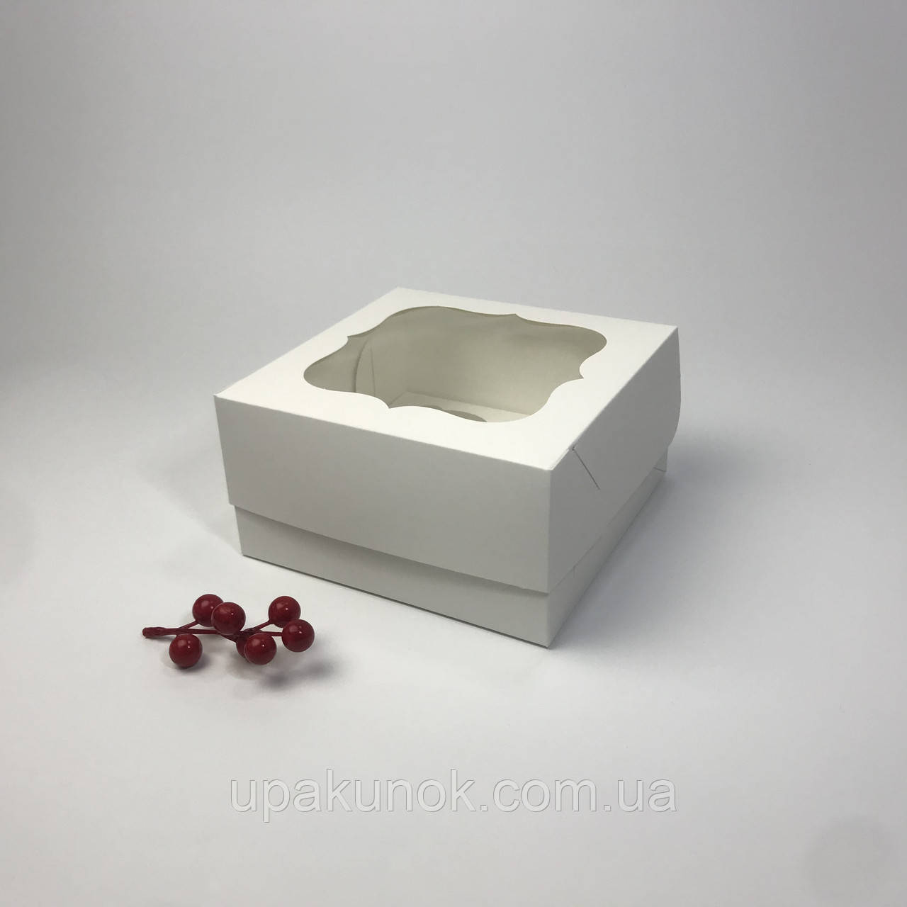Коробка для капкейків (4 шт), 170*170*90 мм, з вікном, біла