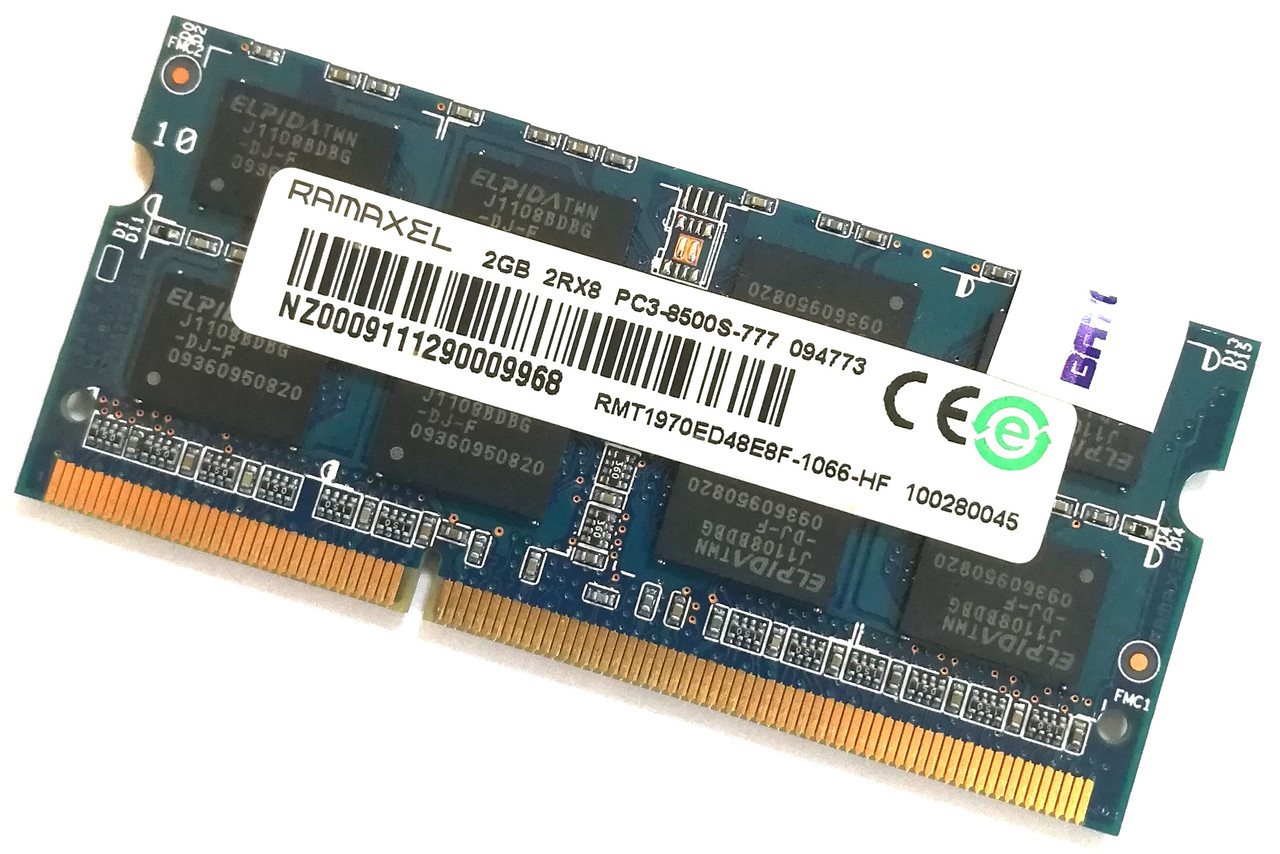 Оперативная память для ноутбука Ramaxel SODIMM DDR3 2Gb 1066MHz 8500s 2R8 CL7 (RMT1970ED48E8F-1066-HF) Б/У