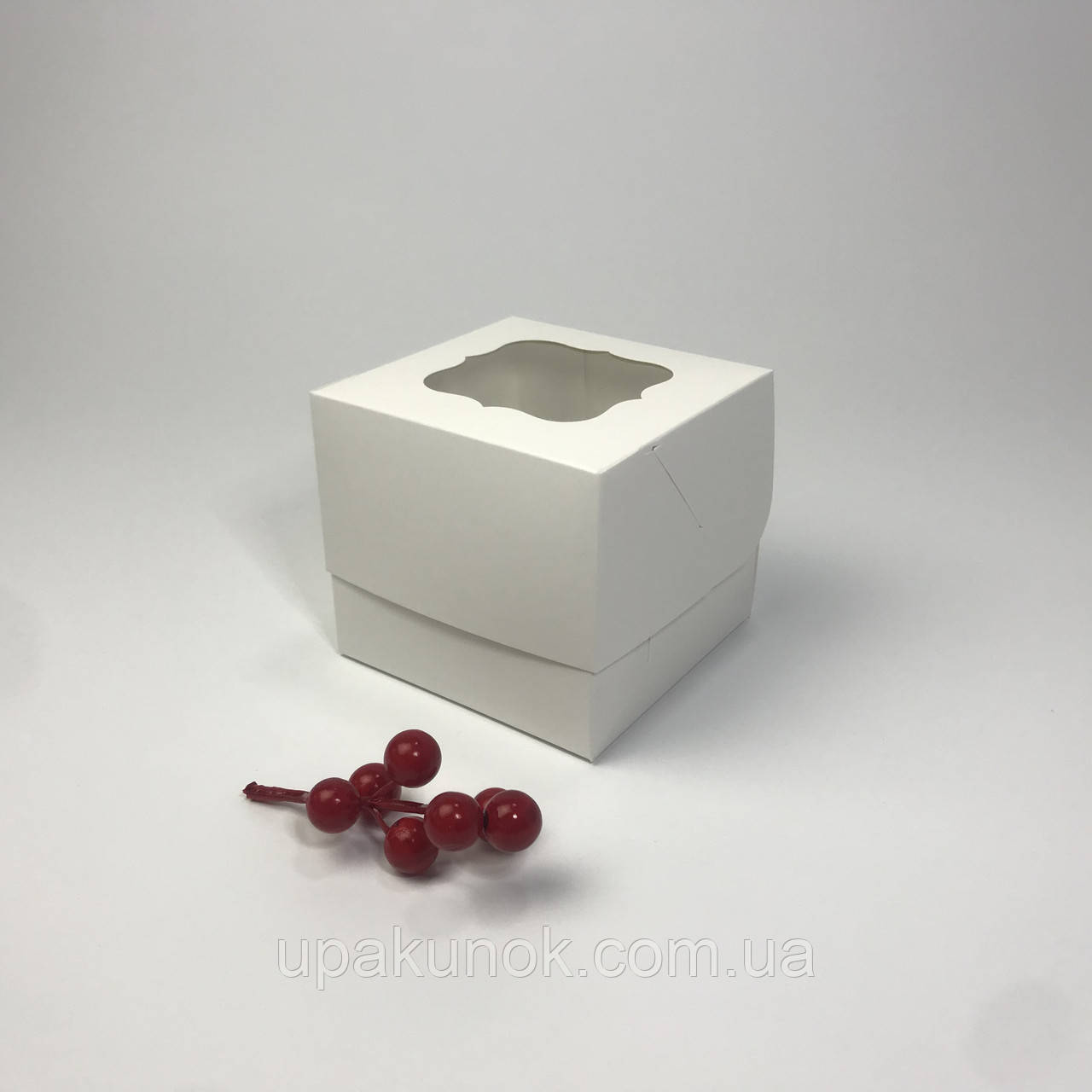 Коробка для капкейків (1 шт), 100*100*90 мм, з вікном, біла