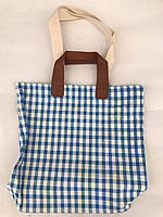 Пляжна текстильна літня сумка "Клітка синьо-біла"