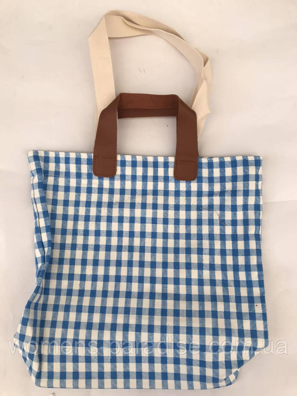 Пляжная текстильная летняя сумка "Клетка сине-белая" - фото 1 - id-p1201147655