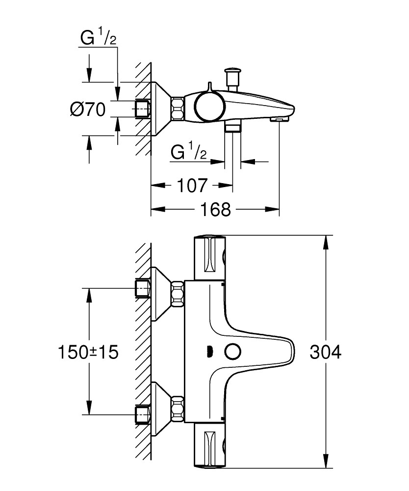 Смеситель термостат Grohe GROHTHERM 800 для ванны 34567000 горячая вода слева - фото 8 - id-p1201174099