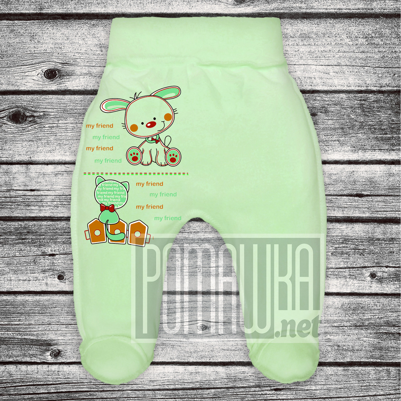 Теплі дитячі повзунки р 56 0-1 міс зовнішні шви штанці широка еврорезинка для малюків ФУТЕР 3180 Зелений