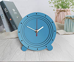 Блакитний настільний годинник Круглий блакитний годинник Годинник дерев'яний Годинник на стіл Годинник у блакитному кольорі Розмір 15 см