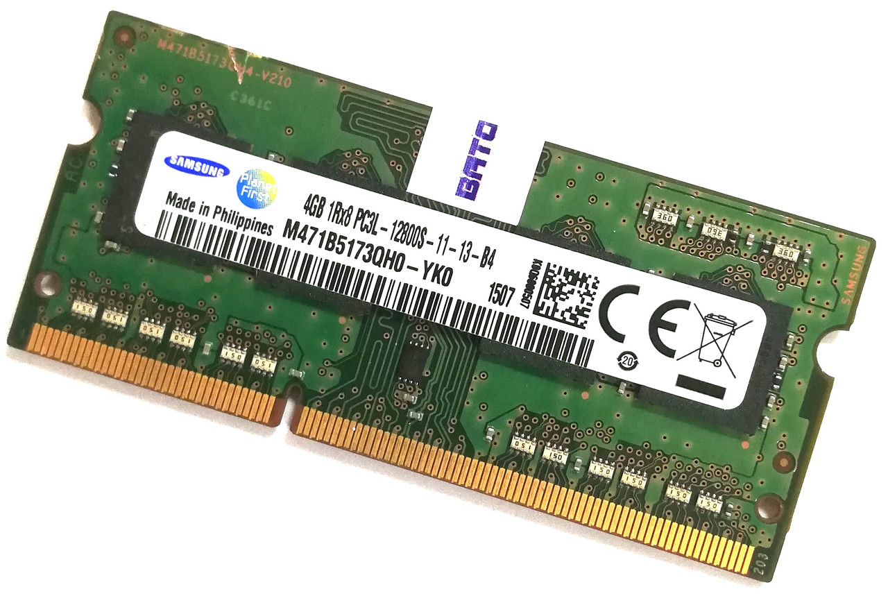 Оперативная память для ноутбука Samsung SODIMM DDR3L 4Gb 1600MHz 12800S 1R8 CL11 (M471B5173QH0-YK0) Б/У МИНУС