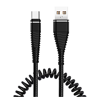 Автомобільний пружинний кабель Robotsky для швидкого заряджання телефона, з роз'ємами MicroUSB — USB, 2.1 A, 1,2 м