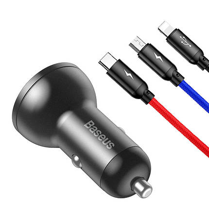 Адаптер автомобільний BASEUS Digital Display Dual USB, 2USB, 4.8 A, 24W з кабелем, чорний, фото 3