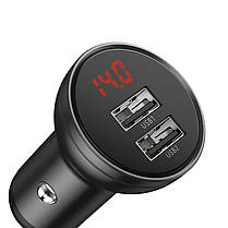 Адаптер автомобільний BASEUS Digital Display Dual USB, 2USB, 4.8 A, 24W з кабелем, чорний, фото 4