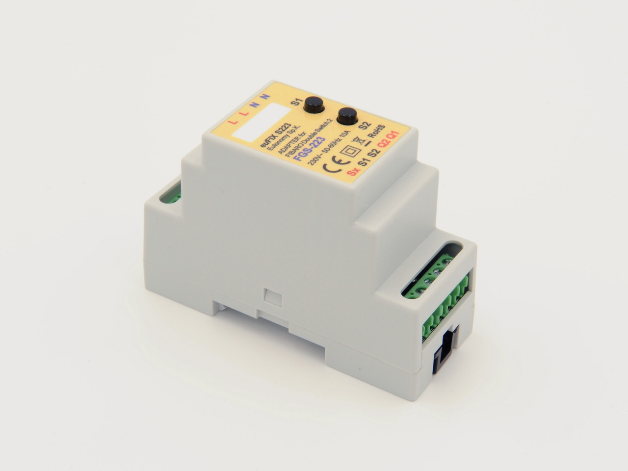 Адаптер на DIN рейку Eutonomy для модуля FIBARO Double Switch 2 — euFIX S223 DIN adapter (з кнопкою)