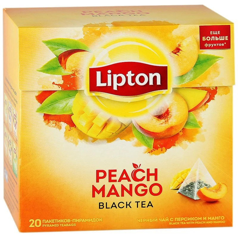 Чорний чай в пірамідках Lipton Peach & Mango з персиком і манго 20 пірамідок