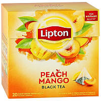 Черный чай в пирамидках Lipton Peach & Mango с персиком и манго 20 пирамидок