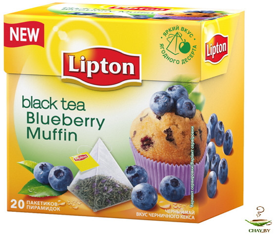 Чорний чай Lipton Blueberry Muffin з чорницею й ароматом мафіна 20 пірамідок