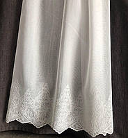 Тюль лляної турецький високої якості з вишивкою 15 см знизу, на кухню, спальню, штори, пошиття
