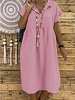 Літнє плаття з білоруського льону, рожеве. Кольори в асортименті. Розміри 42-74+р.