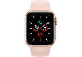 Смарт Apple Watch Series 5, 44mm, Silver Aluminum Case with Pink Sand Sport Band , GPS (MWVE2)