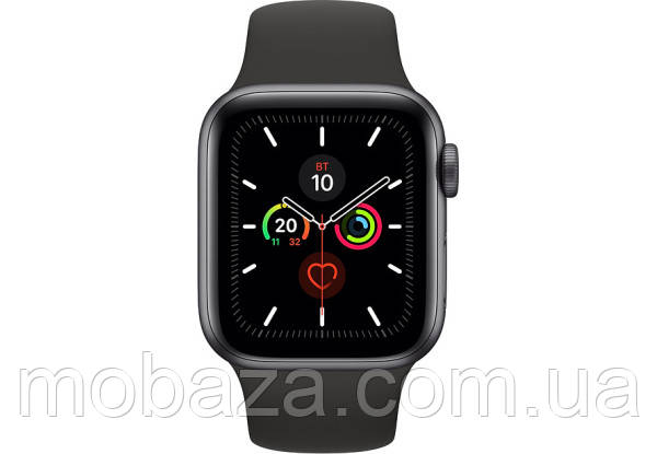 Смарт Apple Watch Series 5, 44mm, Silver Aluminum Case with Black Sport Band , GPS (MWVE2)