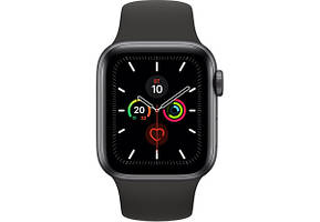 Смарт Apple Watch Series 5, 44mm, Silver Aluminum Case with Black Sport Band , GPS (MWVE2)