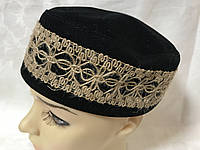 Талібанка тюбетейка з щільного чорного бавовни з орнаментом розмір 58-60