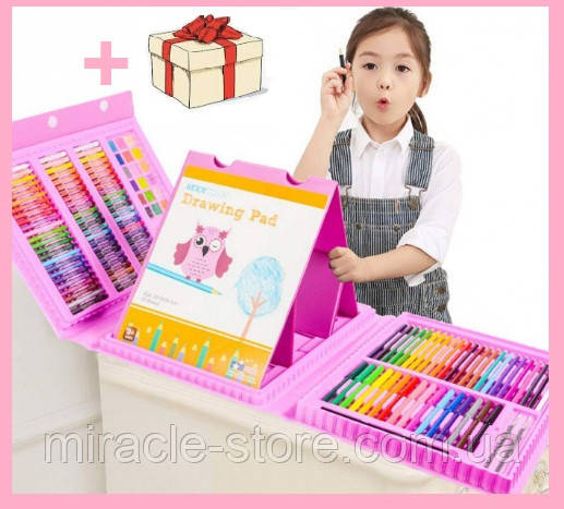 Набор для рисования с мольбертом в чемоданчике 208 предметов набор художника розовый - фото 2 - id-p1177505844