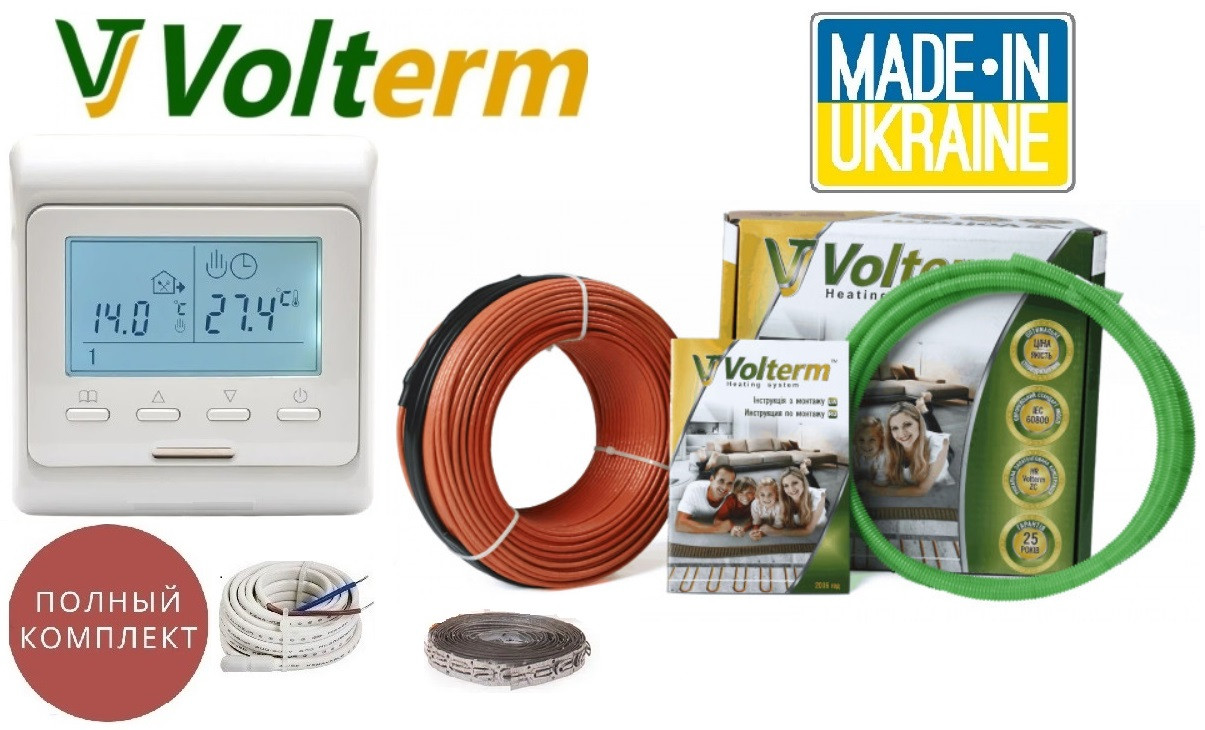 Кабельна тепла підлога Volterm 3,2м2-4м2 550Вт (32м) нагрівальний кабель HR18Вт/м і програмований терморегулятор E51