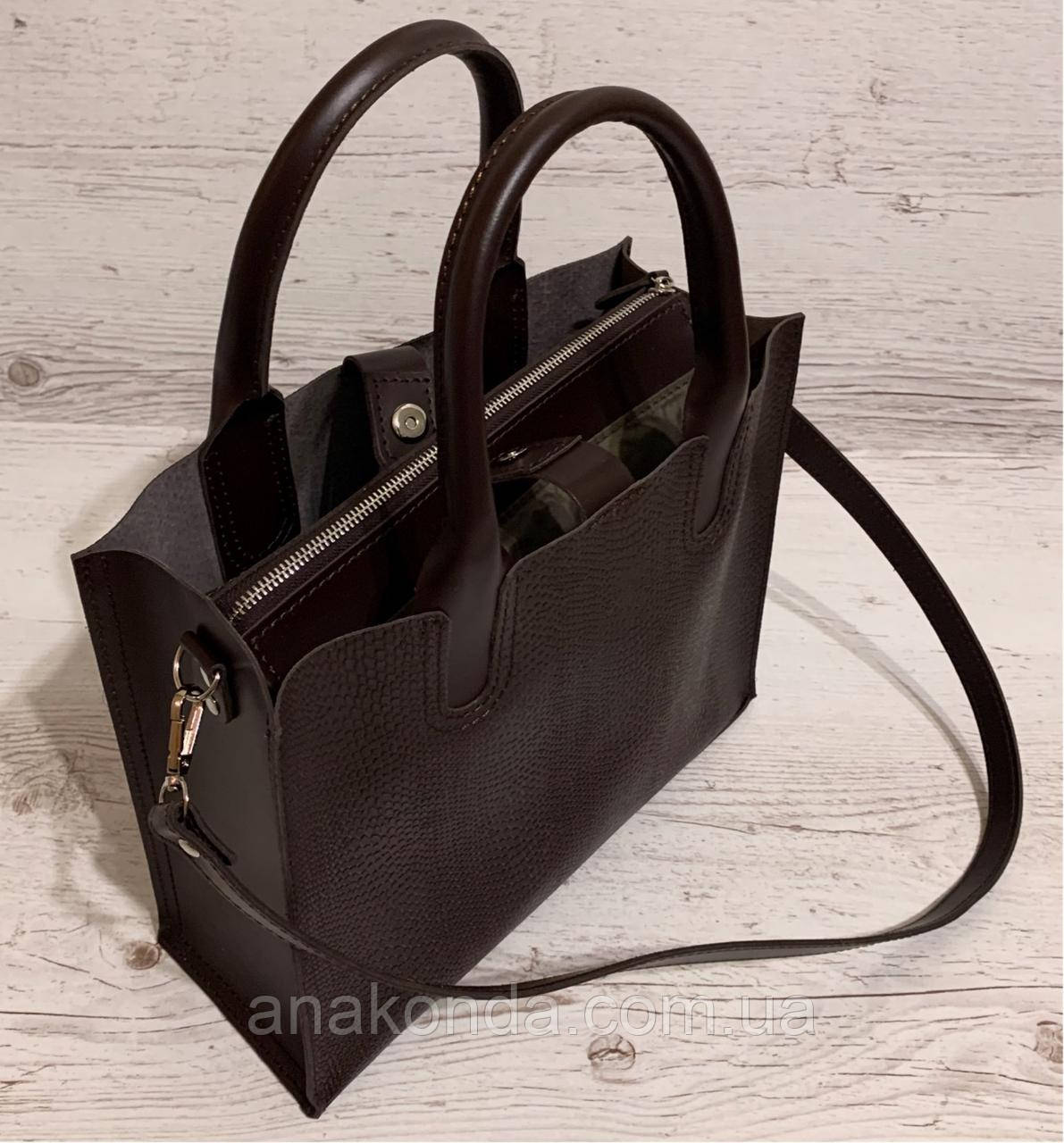 75-2 Натуральна шкіра Сумка жіноча шоколад темна коричнева шкіряна сумка А4 жіноча коричнева офісна