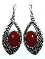 Сережки Fashion Jewelry. Під крапельне срібло. Камені: бордовий агат та гематит. Довжина: 6 см. Ширина: 23 мм.