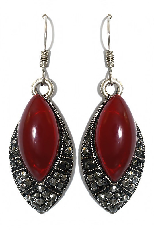 Сережки Fashion Jewelry. Під крапельне срібло. Камені: бордовий агат та гематит. Довжина: 46 мм. Ширина: 15 мм.