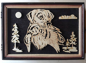 Дерев’яна настінна ключниця ручної роботи на 15 гачків з випаленим собакою | Органайзер для ключів з дерева | Ключниця з дверцятам