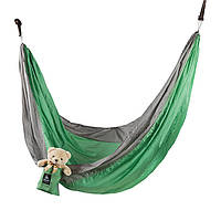 Гамак GreenCamp "CANYON", 310*220 см, парашутний шовк, сірий/зелений, кріплення, до 180 кг.