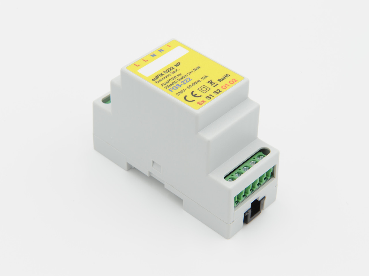 Адаптер на DIN рейку Eutonomy для модуля FIBARO Relay Switch 2х1,5 kW — euFIX S222NP DIN adapter