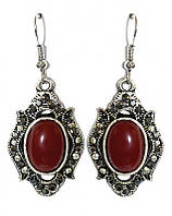 Сережки Fashion Jewelry. Під крапельне срібло. Камені: бордовий агат та гематит. Довжина: 49 мм. Ширина: 20 мм.