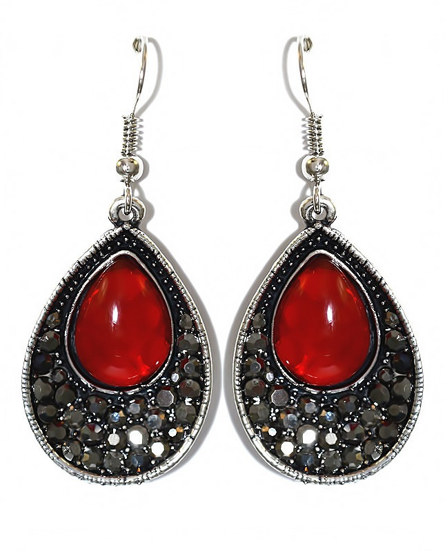 Сережки Fashion Jewelry. Під крапельне срібло. Камені: бордовий агат та гематит. Довжина: 46 мм. Ширина: 20 мм.