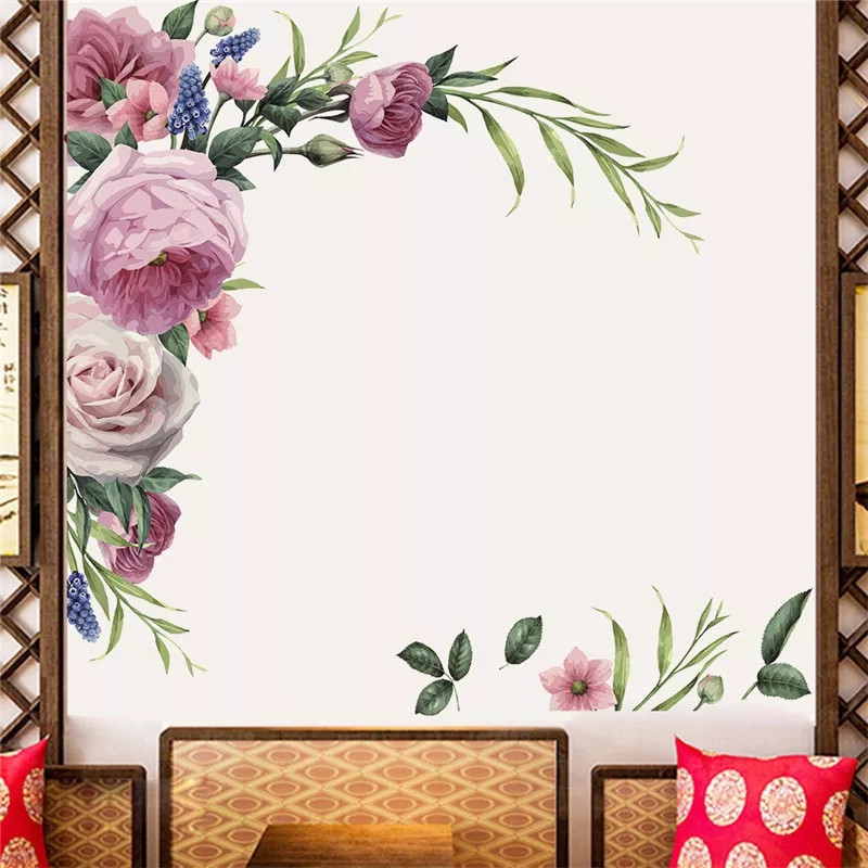 Наклейка на стіну, вікна, дзеркала, шафи "півонії троянди" 95см*120см (лист 60*90см)
