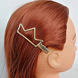 Шпилька для волосся металева блискуча золота Корона Серце на качечку, фото 3