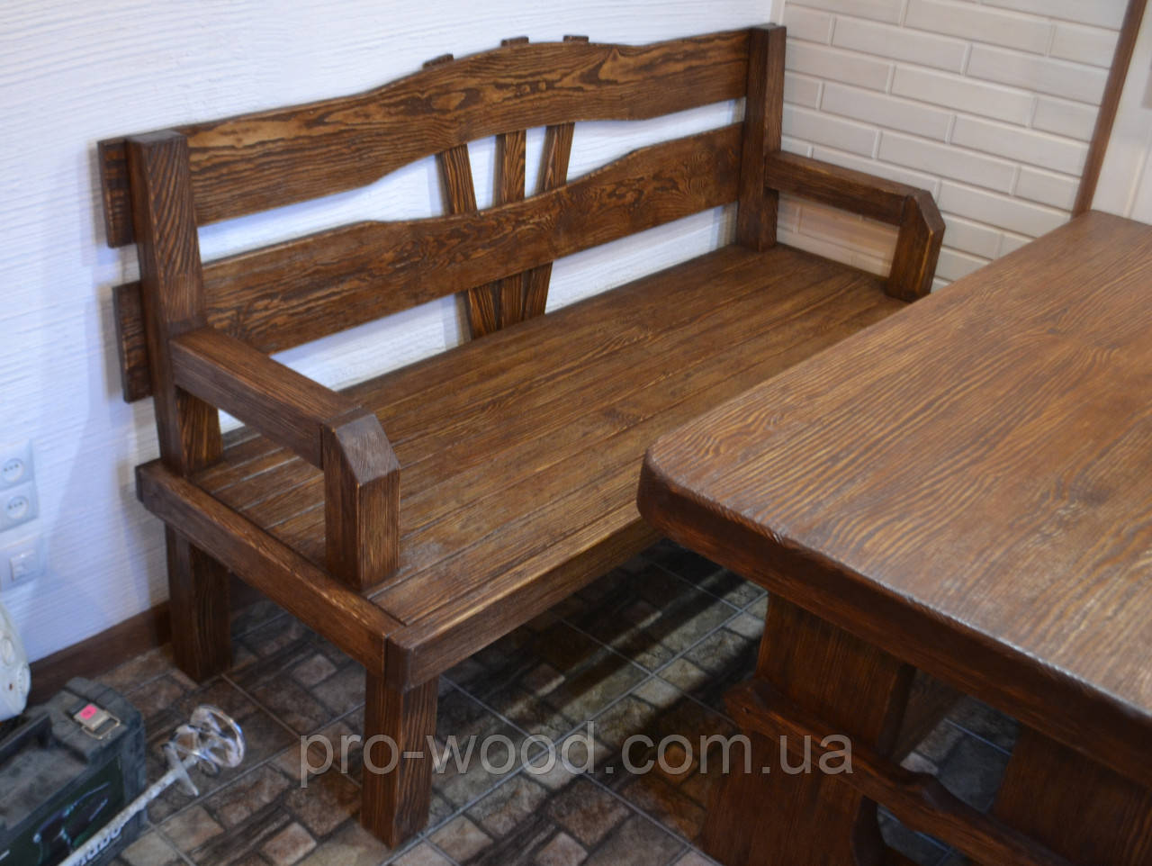 Лава старовинна зі спинкою, фото 1