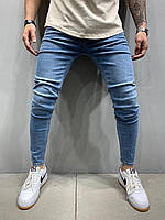 Джинсы мужские синие зауженные к низу однотонные классические узкие синие джинсы 31, 32, 38размер