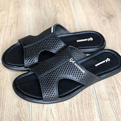 Шльопанці чоловічі шкіряні чорні 44 розмір від виробника