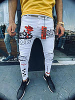 Мужские стильные джинсы (белые с принтами) Новая модель 2020